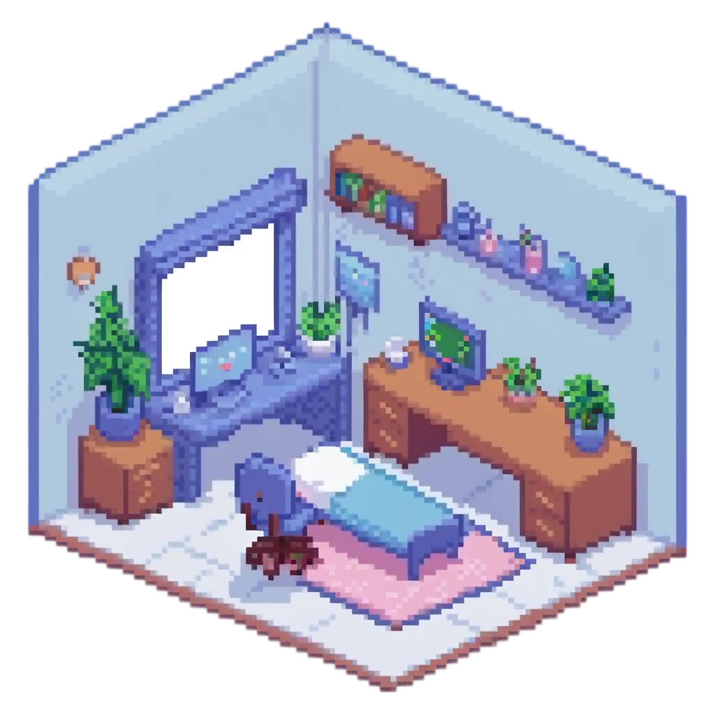 Astro Cozy: a pixel-art interactive room with framework switches and day/night modes.