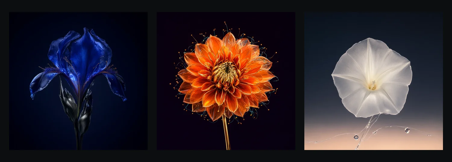 Night Bloom by Kimi K3.1: three glass-flower covers